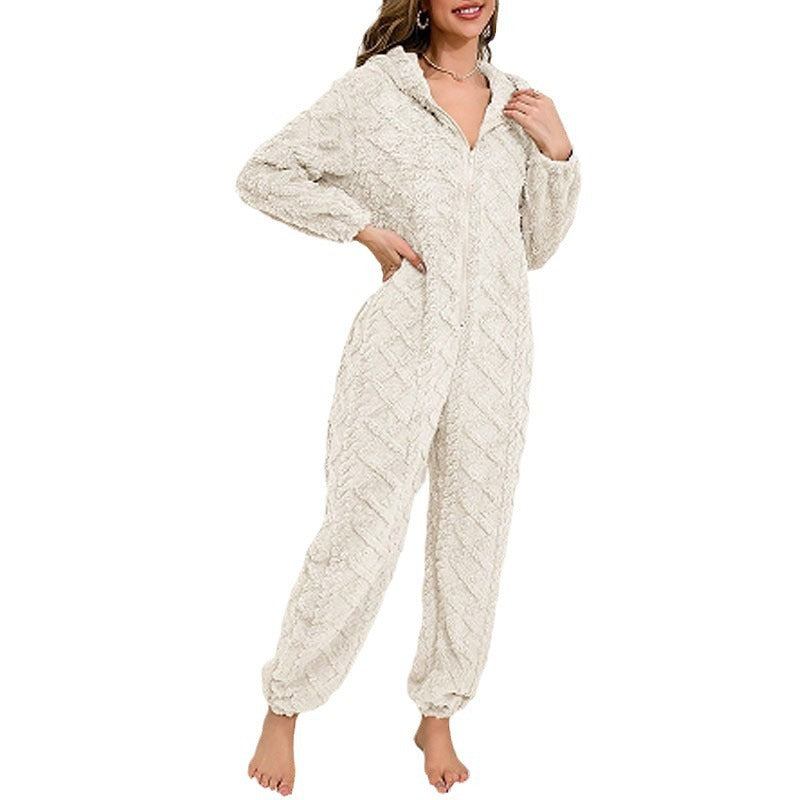 Casual Home Warm Coral Fleece One-piece Pajamas