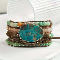 Bohemian Womens Natural Stone Glass Wax Thread Braided Bracelet