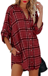 Plaid Printed V-neck Long Sleeve Top