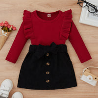 Autumn And Winter Girls' Suit Flounced Sleeve Top Corduroy Skirt