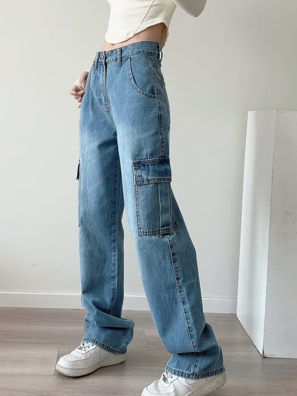 Women's Large-pocket Jeans Straight