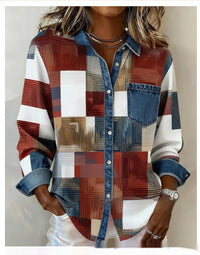 Valentines Day-themed Patterned Long-sleeve Womens Lapel Shirt
