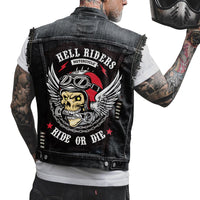 Casual Motorcycle Bone Print Punk Denim Vest