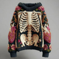 Womens Halloween Top Crew-neck Sweater With Faux Fur Details