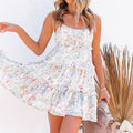 Womens Strapless Ruffle-Trim Flared Print Dress