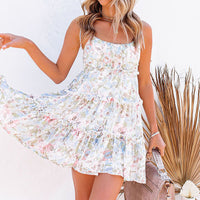 Womens Strapless Ruffle-Trim Flared Print Dress
