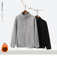 New Loose Drawstring Fleece-lined Half Zipper Sweater