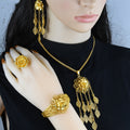 Lady's Flower Necklace Earring Ring Bracelet Copper-plated Gold Jewelry Suit