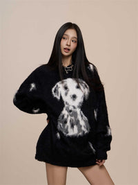 Red Plush Puppy Couple Sweater Artificial Mink Fur Sweater