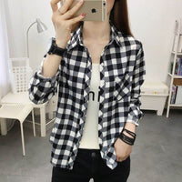 Casual Slimming Women's Long Sleeve Plaid Shirt