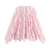 Women's Laminated Fashion V-neck Long Sleeve Shirt