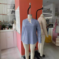 Women's Striped Button Printed Long Sleeve Plus Size Shirt