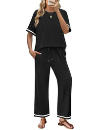 Elegant  Casual  Comfortable Pants And Short-Sleeve Top Two-Piece Set For Women