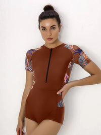 Zipper Women's Short Sleeve Diving Suit Swimsuit