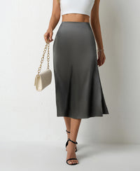 Popular Satin Midi Summer Long Slit Office Skirt
