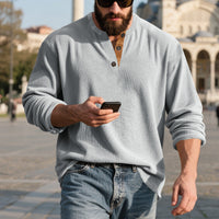 Retro Corduroy Casual Henley Shirt With Long Sleeves