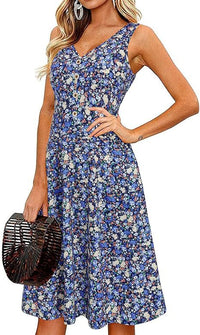 Casual V-Neck Sleeveless Button-Front Floral Dress