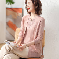 Spring Wear For Moms Fashionable Jacket Thin Knitted Cardigan Two-piece Suit