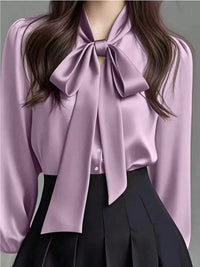 Sophisticated Early Spring Light-Luxury Satin Shirt With Ribbon Ties