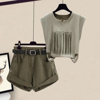 Casual Slim-looking Clothes Women's Short-sleeved Top Cargo Shorts
