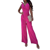 Fashionable Solid-Color V-Neck Sleeveless Long Jumpsuit