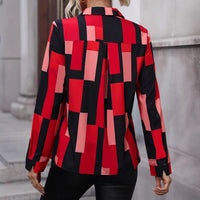 Womens Versatile Geometric-Print Long-Sleeve Blouse