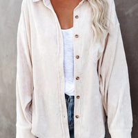 Shirt Solid Color Polo Collar Sunken Stripe Casual Coat