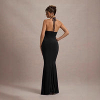 Sexy Asymmetrical Halterneck Three-Dimensional Floral Slim-Fit Split Evening Gown