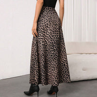 Womens Retro Leopard-Print Full A-Line Skirt