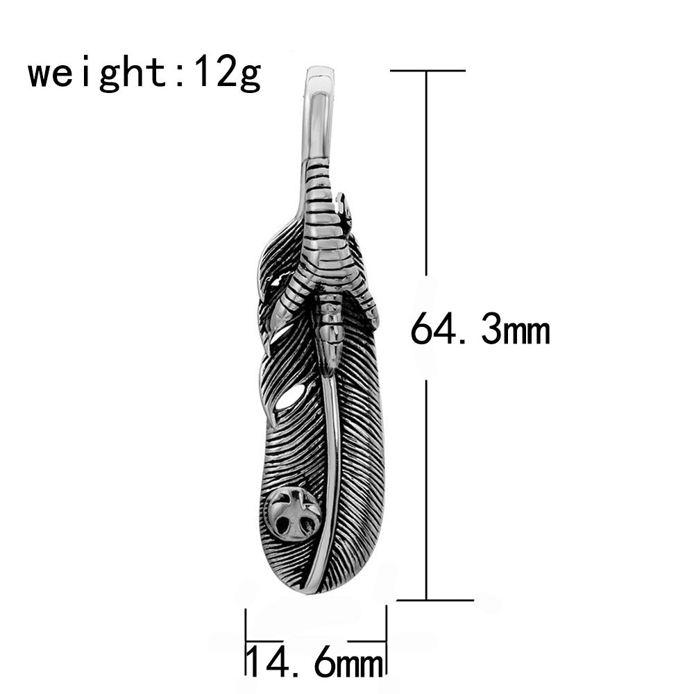 Titanium Steel Casting Feather Pendant Necklace