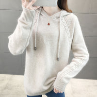 Women's Solid Color Loose Pullover Long Sleeve Hooded Knitted Sweater