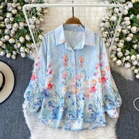 Printed Long-Sleeve Sun-Protective Shirt Womens Loose Mid-Length Coat