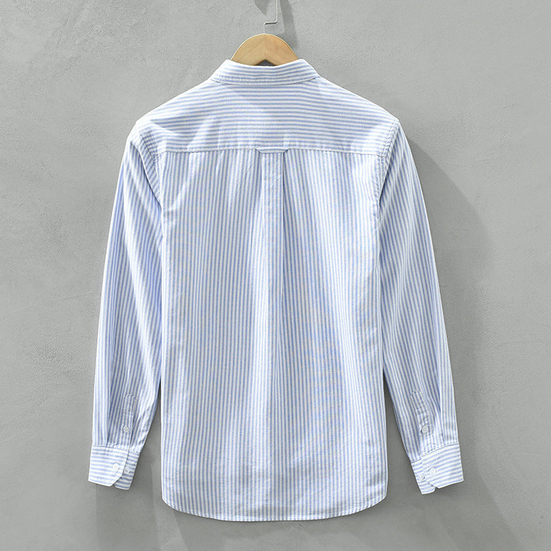 Autumn New Japanese Vertical Striped Men's Casual All-matching Artistic Long Sleeve Shirt