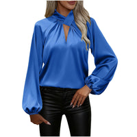 Womens Satin V-Neck Long-Sleeve Loose Top