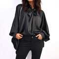Fashion Bowknot Lace-up Long Sleeve Loose Shirt