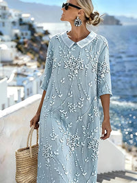 Women'S Casual Color-Block Cotton And Linen Dress