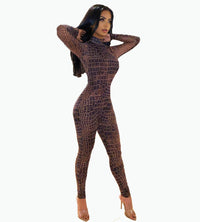 Plus Size Women's Crocodile Skin Pattern Mesh Jumpsuit