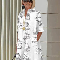 Ladies Shirt Long Sleeve Solid Color Simple Mid Length Dress