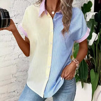 Striped Print Button Front Short Sleeved Shirt