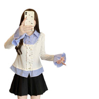 Versatile Slimming Mock Two-Piece Patchwork Knit Shirt