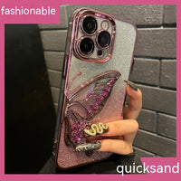 Phone Case Beautiful Glitter Powder Quicksand Butterfly With Lens
