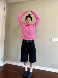 Fashion Casual Loose Slimming High Waist Five Points Straight Shorts