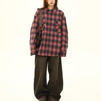 Womens Retro Ombre Lazy-Style Sophisticated Plaid Blouse