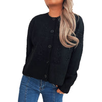 Simple Casual Flower Cardigan Round Neck Long Sleeve Sweater