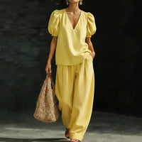 V-Neck Short-Sleeve Fashionable Casual Womens Set