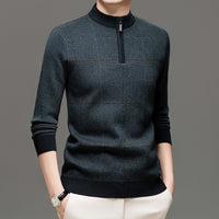 Mens Stylish Plaid Half-zip Knit Sweater
