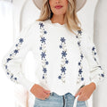 Sweet-style Printed Long-sleeved Pullover Sweater With Irregular Hem