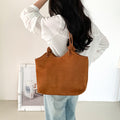 Retro Western-style Solid-color Suede-velvet Shoulder And Tote Bag For Women