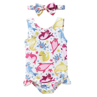 Children's Cartoon Crab Girl One Piece Swimsuit
