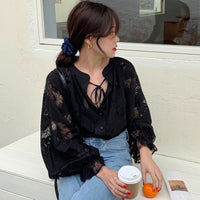 Retro Royal-style Loose-fit Shirt With A Tie-detail Neckline For A Subtle Chic Touch